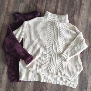 Cozy Lands End Cream and Burgundy Women's Sweater Set